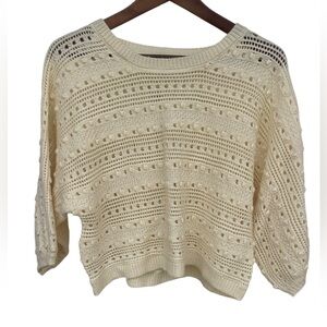 By Together Cream Cropped Knit Sweater Boho Cottagecore Size L